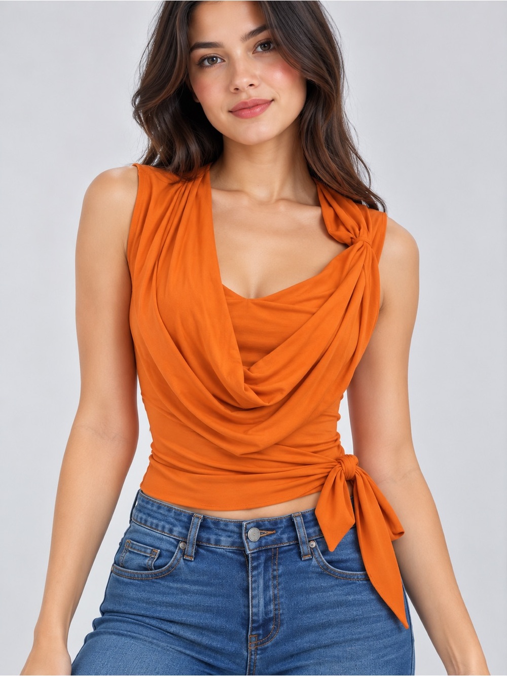 Tramp Orange Draped Tie-Waist Sleeveless Camisole